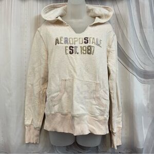 Aeropostale Beige Pullover Hoodie Y2K 2010s Kangaroo Size Large Hooded